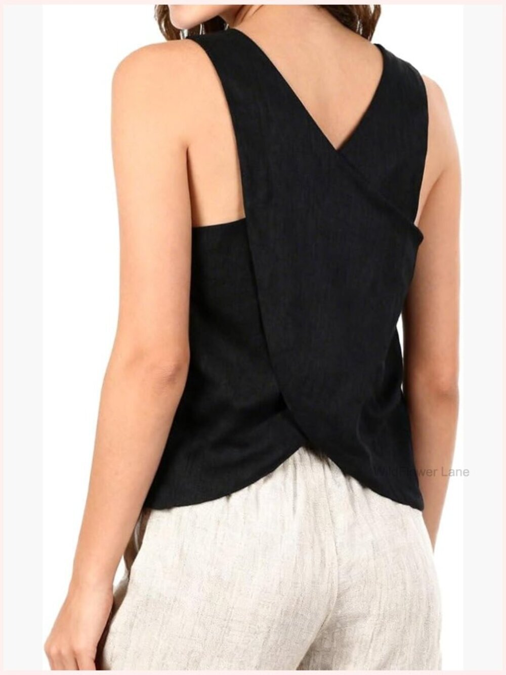 100% Linen Sleeveless Crewneck Cross Back Summer Tank Top